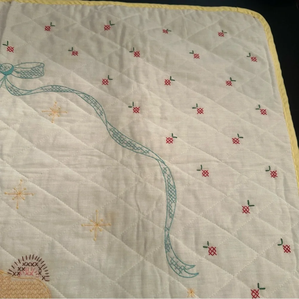 Vintage Cross Stitch Sleeping Bear Sweet Dreams Crib Blanket